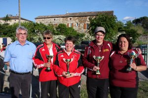 Sandrine FROMENTOUX et Julina POLLY (secteur de Lamastre) sont championnes de l’Ardèche devant Sandra CHOPARD et Sylvana CLAIR (secteur d’Annonay).