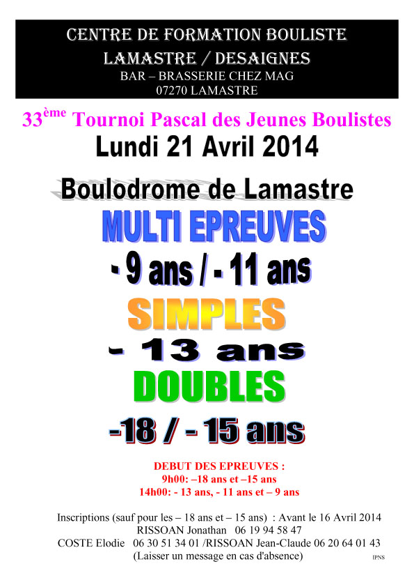 Tournoi pascal des jeunes boulistes