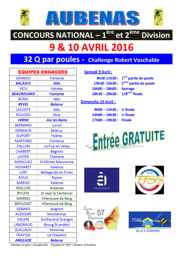 Le programme du challenge Robert Vaschalde