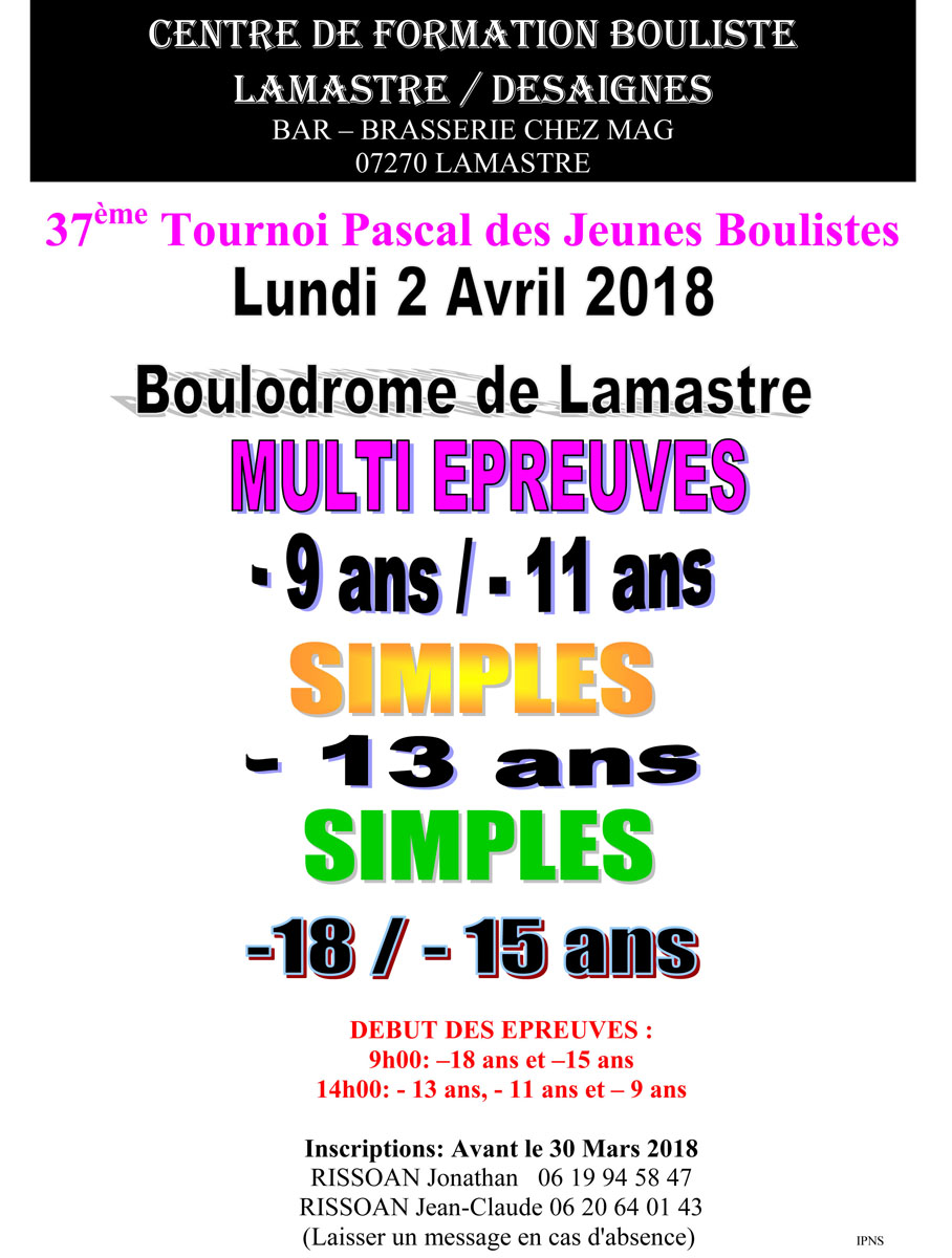 Inscrivez vos jeunes pour le 37ème tournoi pascal de Lamastre