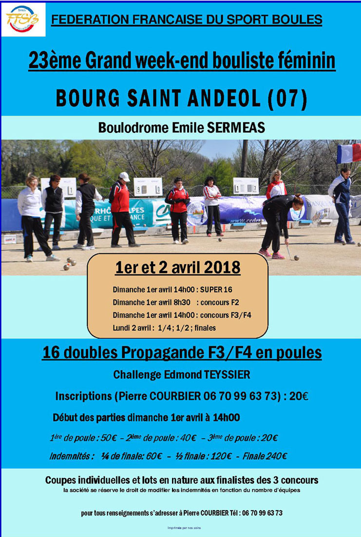 Grand week-end bouliste féminin à Bourg Saint Andéol
