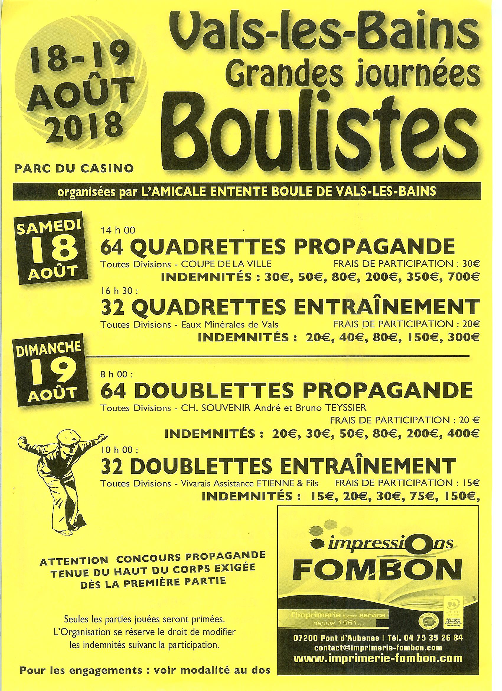 Inscriptions ouvertes pour les grandes journées boulistes de Vals les Bains