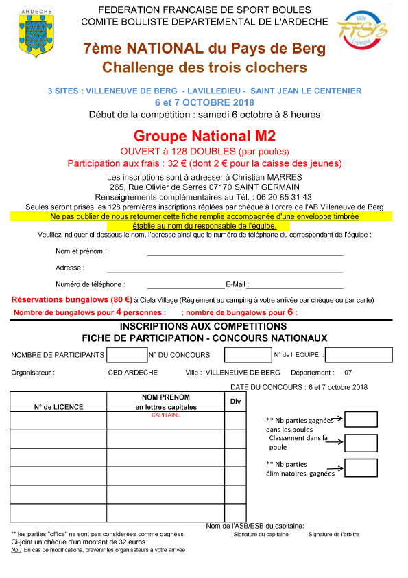 Inscriptions pour le Challenge des Trois clochers