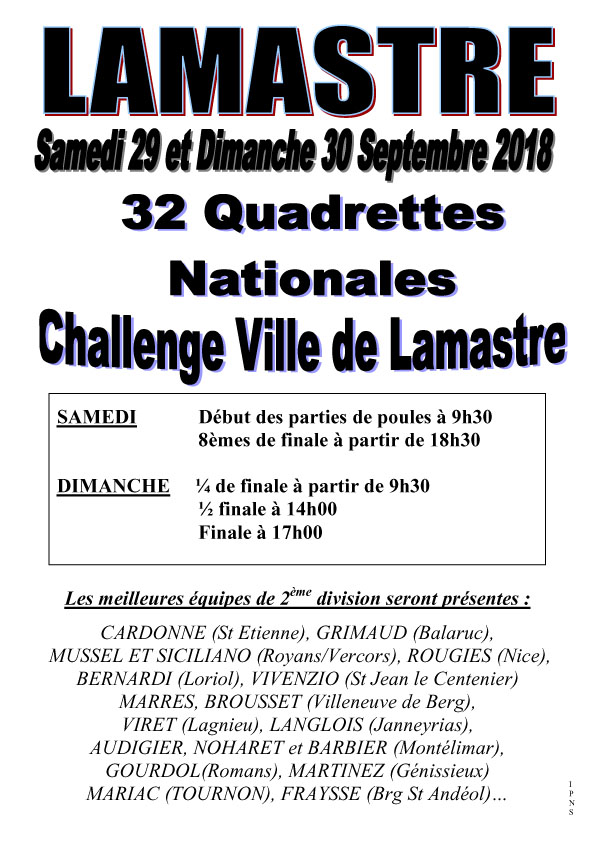 Challenge Ville de Lamastre en 32 quadrettes 2ème division