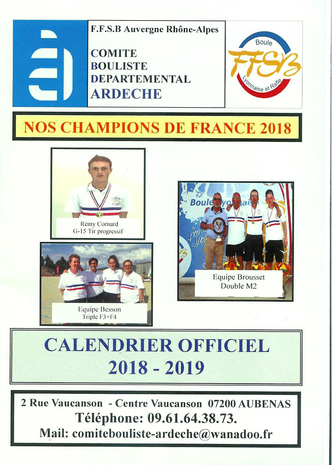 Rectificatif calendrier pour Charmes Saint Georges