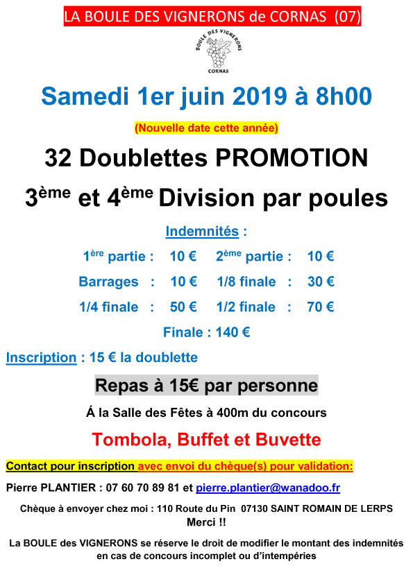 Inscrivez-vous à Cornas (date modifiée)