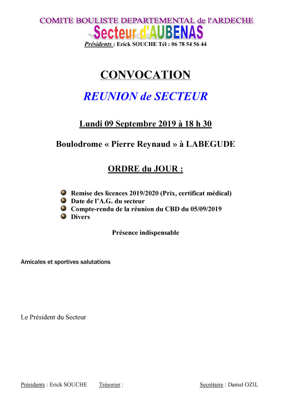 Réunion du secteur bouliste d’Aubenas