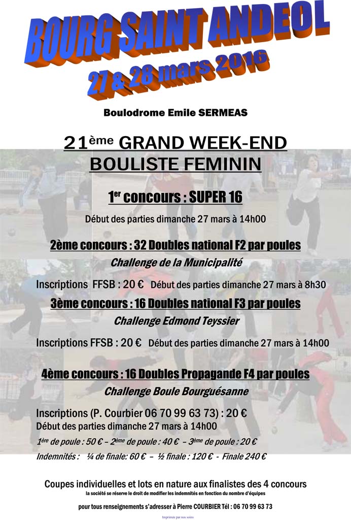 Grand week-end bouliste féminin à Bourg Saint Andéol