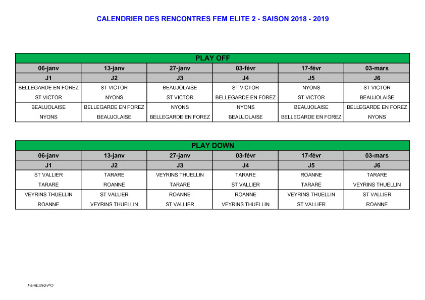Calendrier de la 2ème partie de saison
