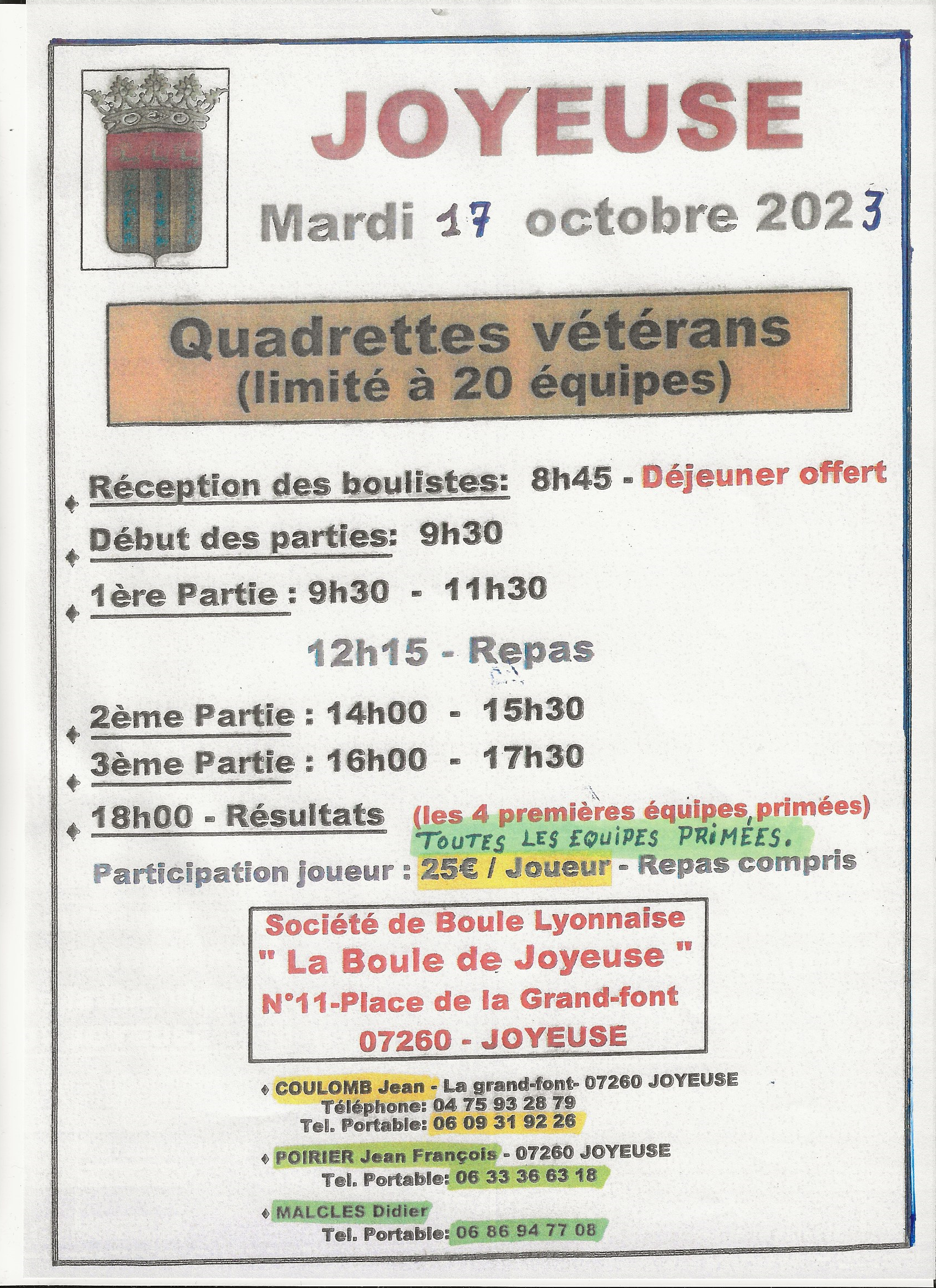 JOYEUSE: concours vétérans 17/10/23